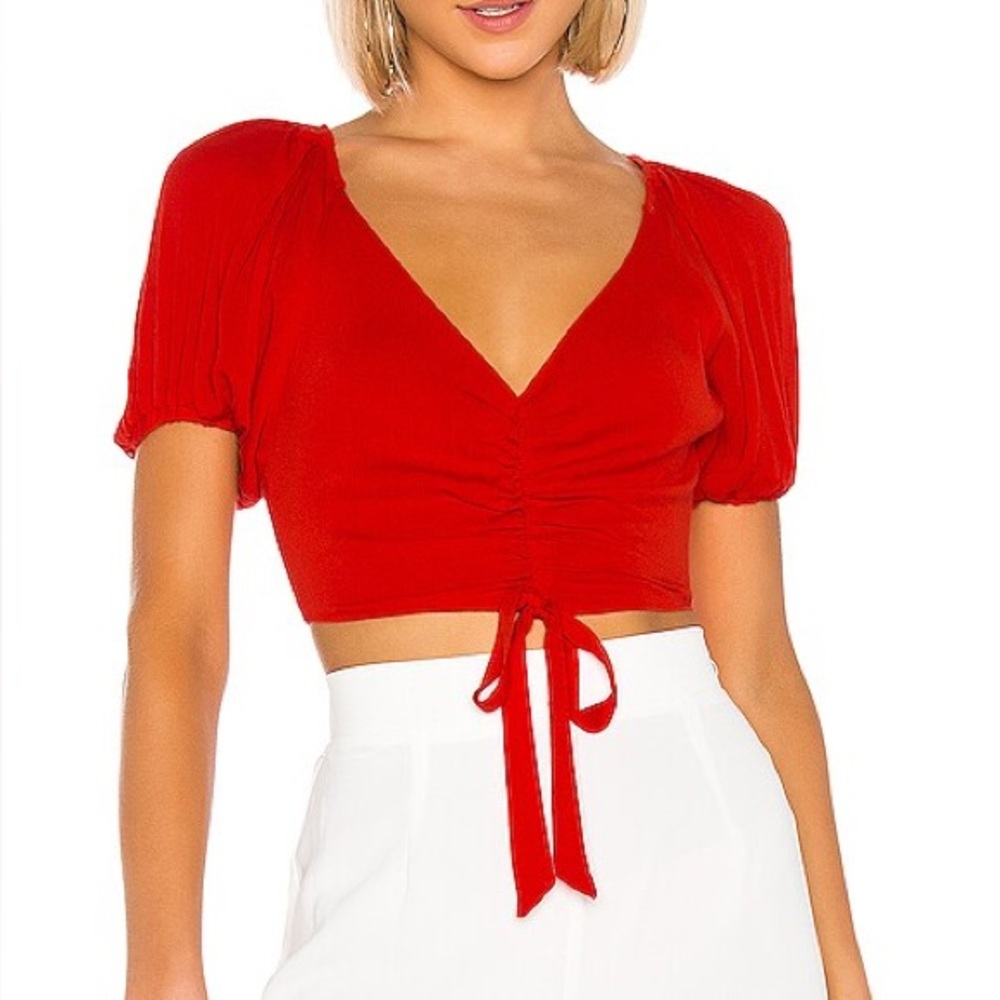 Revolve Superdown Marisol Ruched Crop Top Poppy Red Orange NWT XS